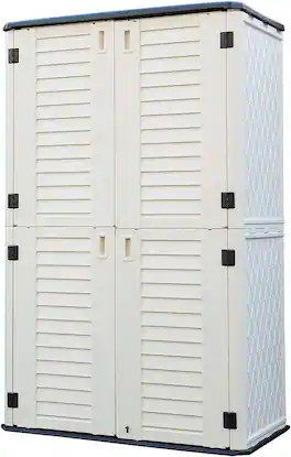 Yardgrace - 66 Cu.ft Waterproof Resin Vertical Storage Shed, Lockable. Outdoor Storage Box for Garden, Backyard, Home & Pool - White