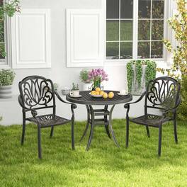 Costway - 2 PCS Patio Cast Aluminum Dining Chairs Armrests Outdoor Stackable - Brown