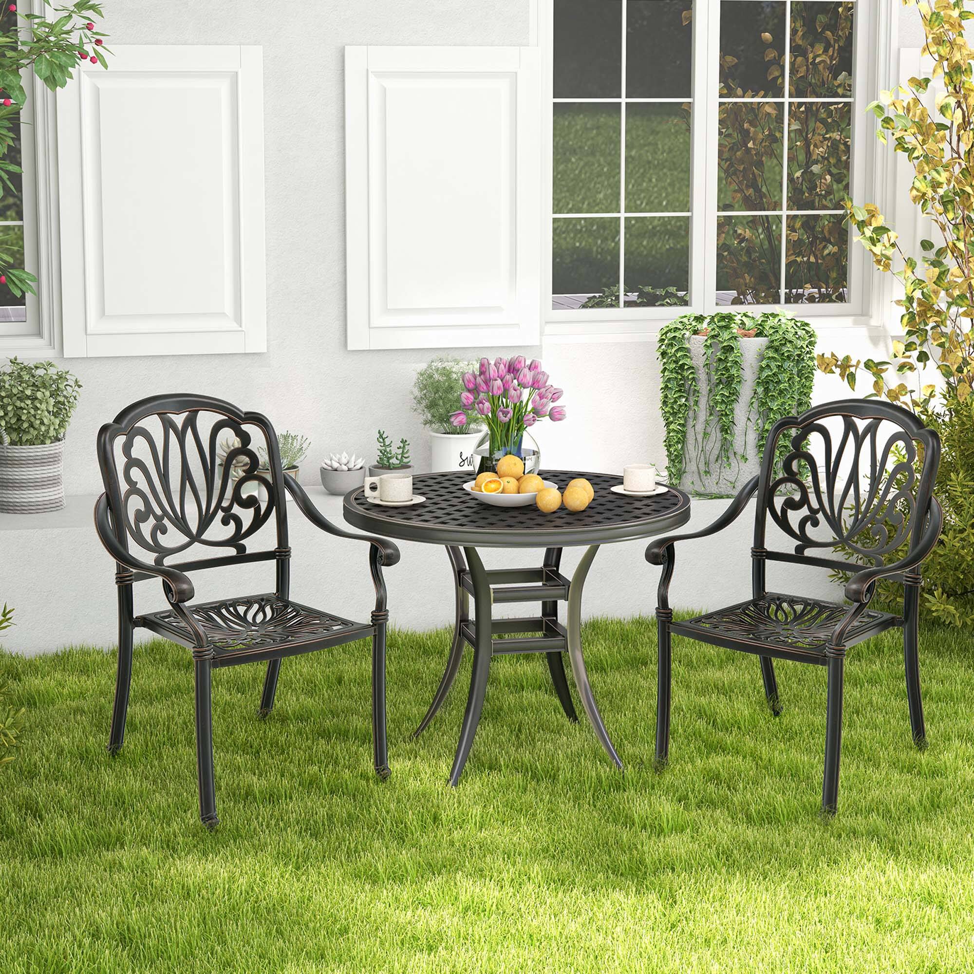 Alt View 3. Costway - Costway 2 PCS Patio Cast Aluminum Dining Chairs Armrests Outdoor Stackable - Brown.