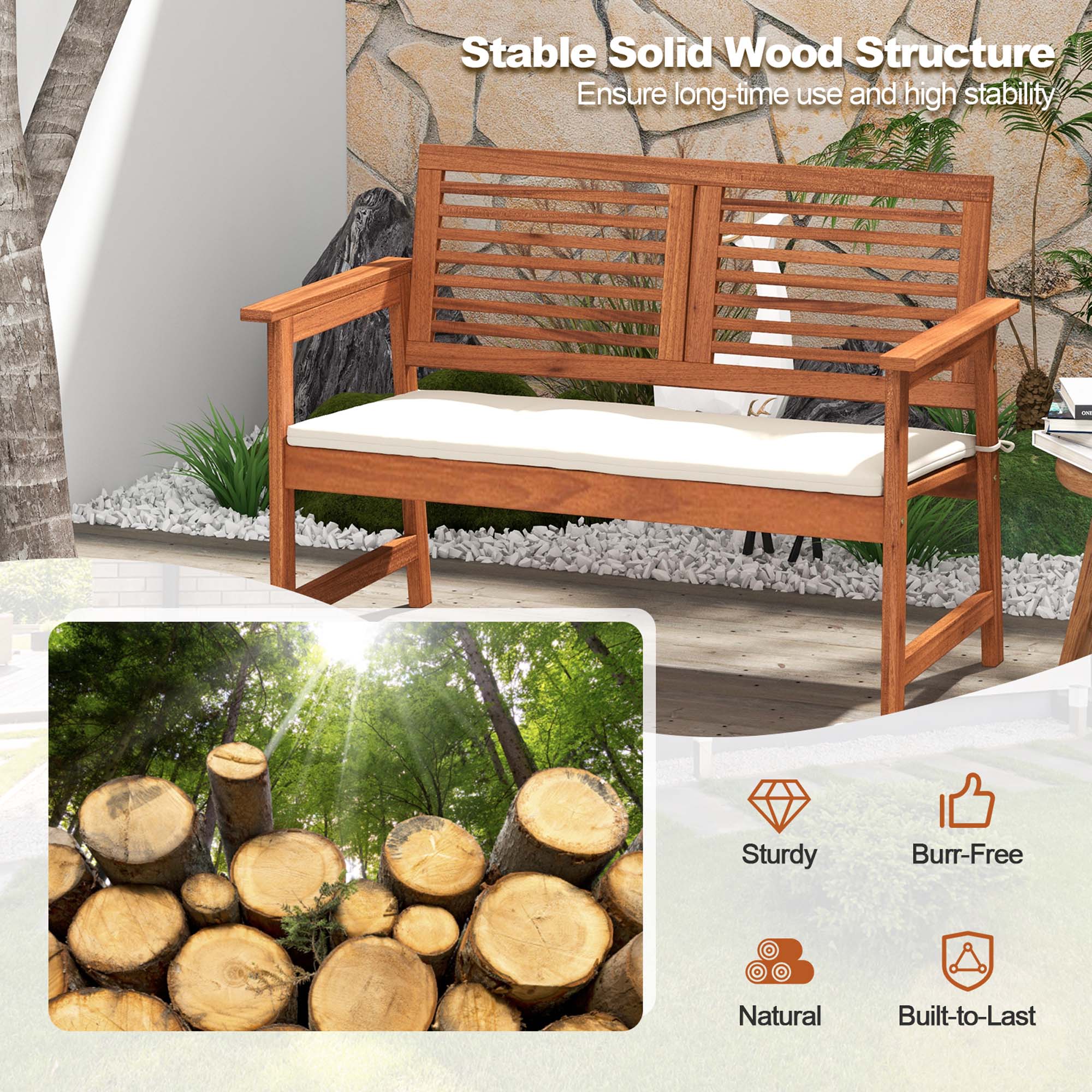 Stable Solid Wood Structure, Ensure long-time use and high stability, Sturdy, Burr-Free, Natural, Built-to-Last