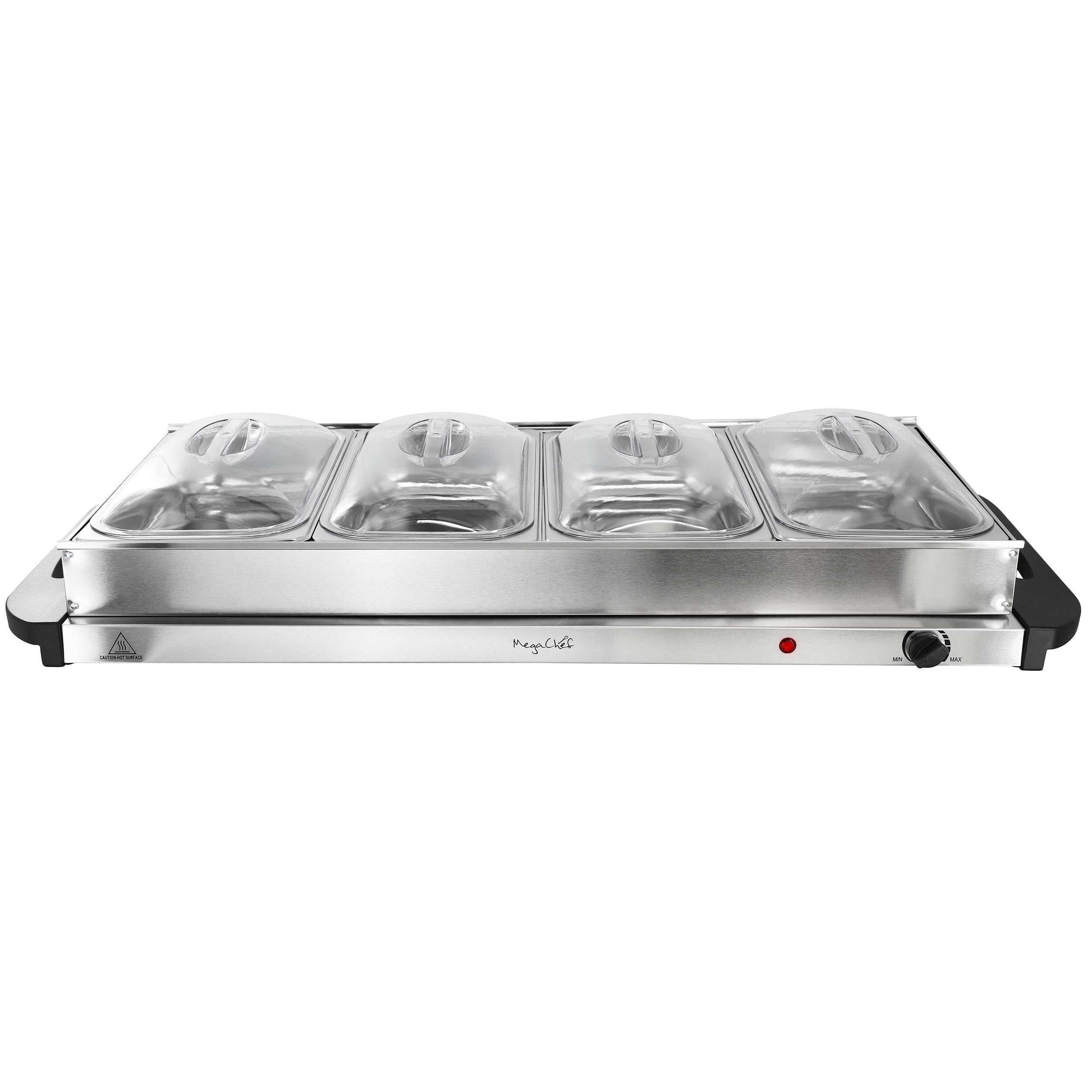 Alt View 1. MegaChef - MegaChef Buffet Server & Food Warmer With 4 Removable Sectional Trays , Heated Warming Tray and Removable Tray Frame - Silver.
