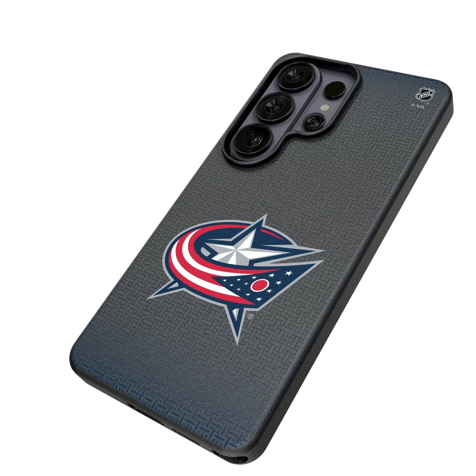 Alt View 1. Keyscaper - Columbus Blue Jackets Linen Galaxy Magnetic Bump Case - S25 Ultra - Black.