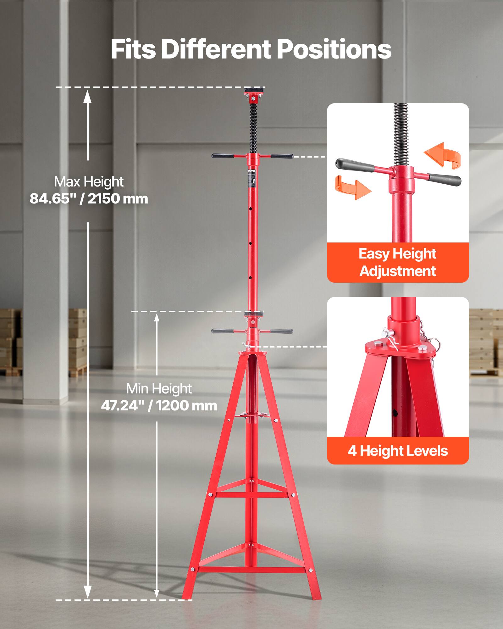 Fits Different Positions

Max Height 84.65" / 2150 mm

Min Height 47.24" / 1200 mm

Easy Height Adjustment

4 Height Levels