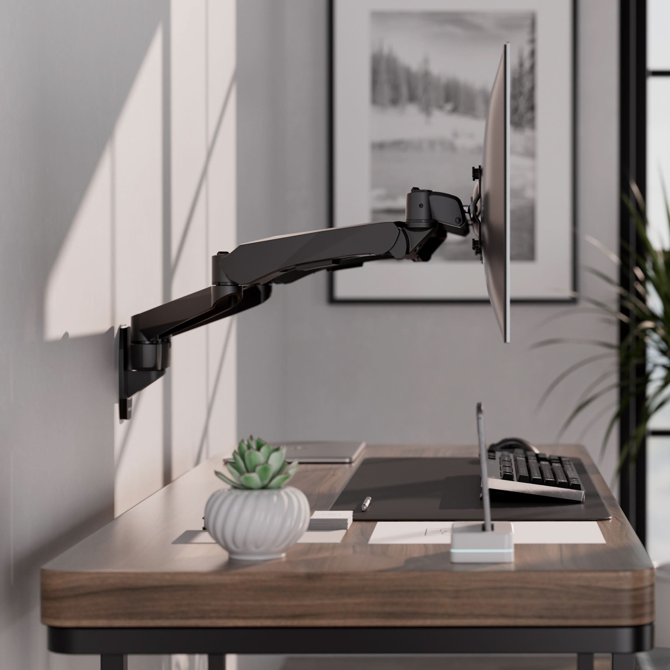 Left. Mount-It! - CLiX Series Dual Monitor Wall Mount with Gas Spring Arms, Full Motion, 13"-32", Black - Black.