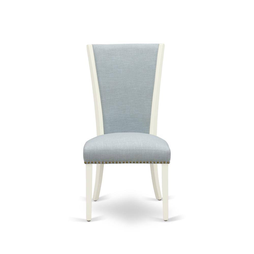 Alt View 1. East West Furniture - Set of 2 - Dining Chair- Upholstered Chair Includes Linen White Hardwood Structure with Baby Blue Linen Fabric Seat - White.