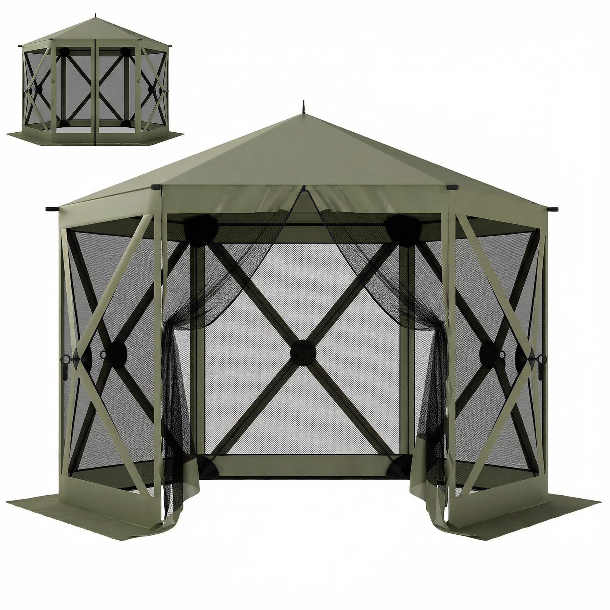 Outsunny - 10 x 11 ft Pop Up Gazebo Screen Tent, Outdoor Portable Instant Camping Canopy Screen House Sun Shelter