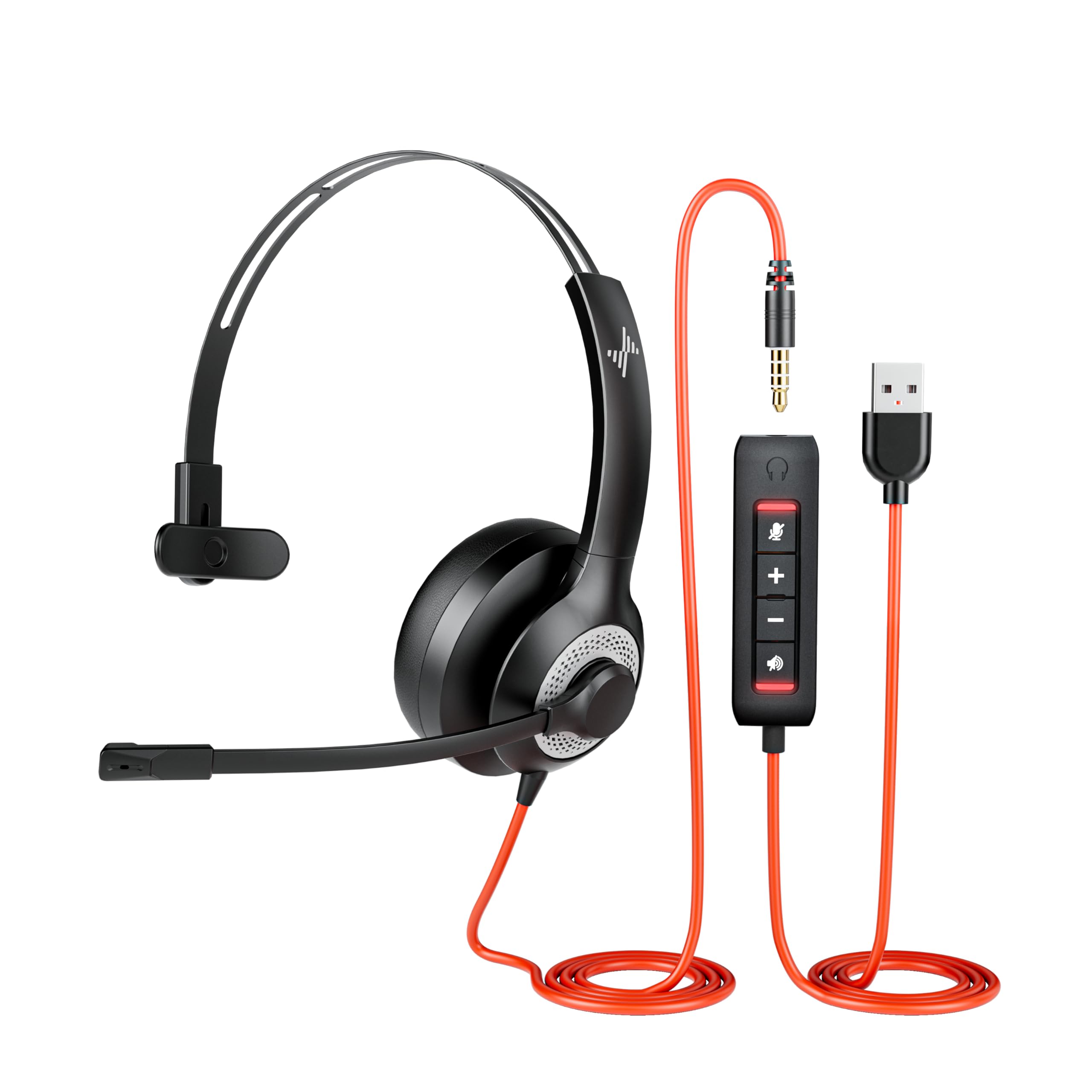 Black USB+3.5mm Single Ear Headset