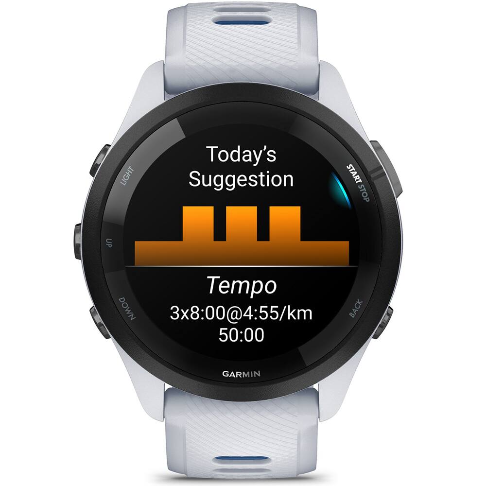 LIGHT Today's Suggestion START STOP UP Tempo DOWN 3x8:00@4:55/km BACK 50:00 GARMIN