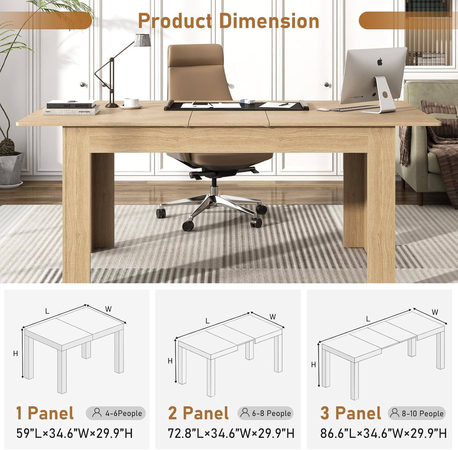 Product Dimension

1 Panel  
59"L x 34.6"W x 29.9"H  
4-6 People

2 Panel  
72.8"L x 34.6"W x 29.9"H  
6-8 People

3 Panel  
86.6"L x 34.6"W x 29.9"H  
8-10 People