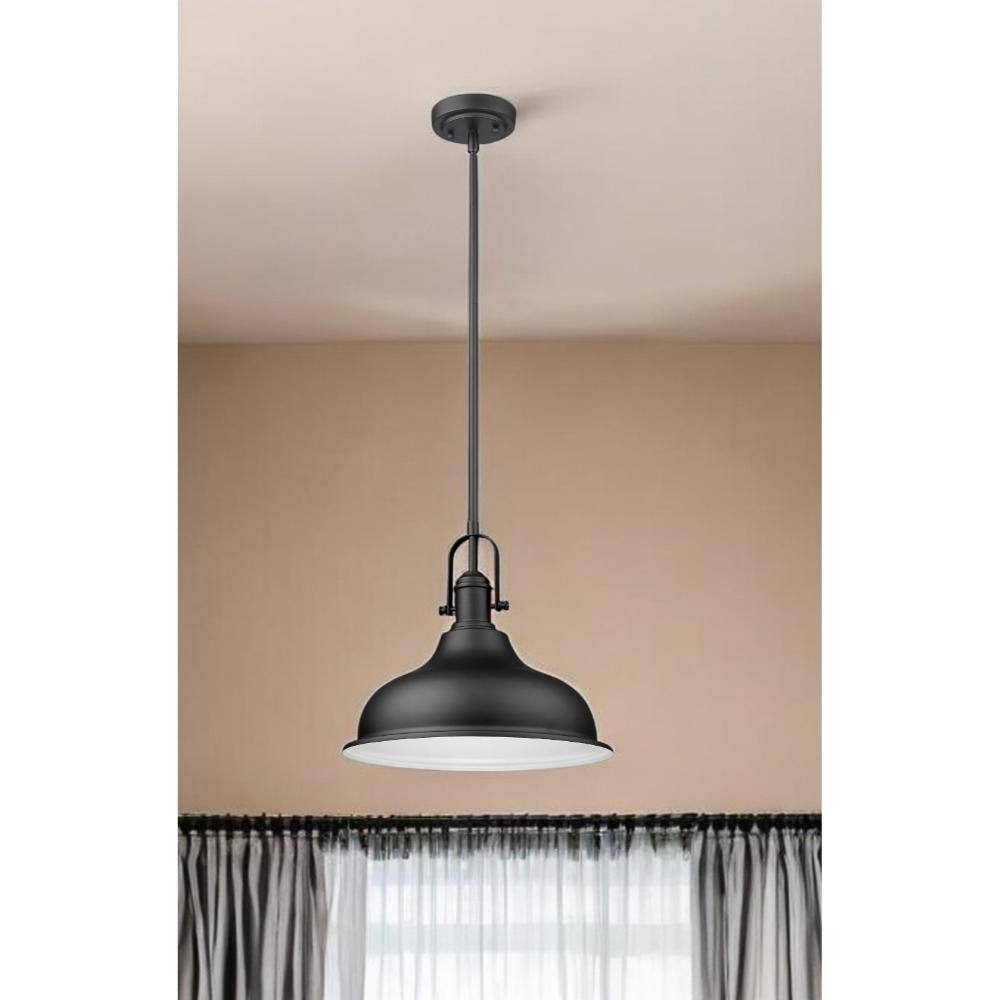 Angle. Hivvago - Hivvago Matte Black Hanging Light with Dome Shade - Black.