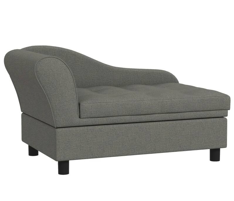 Angle. Siljoy - Gray Pet Sofa with Hidden Storage, 3‑Inch Tufted Cushion & Backrest for Small Dogs, Wooden Frame - Gray.