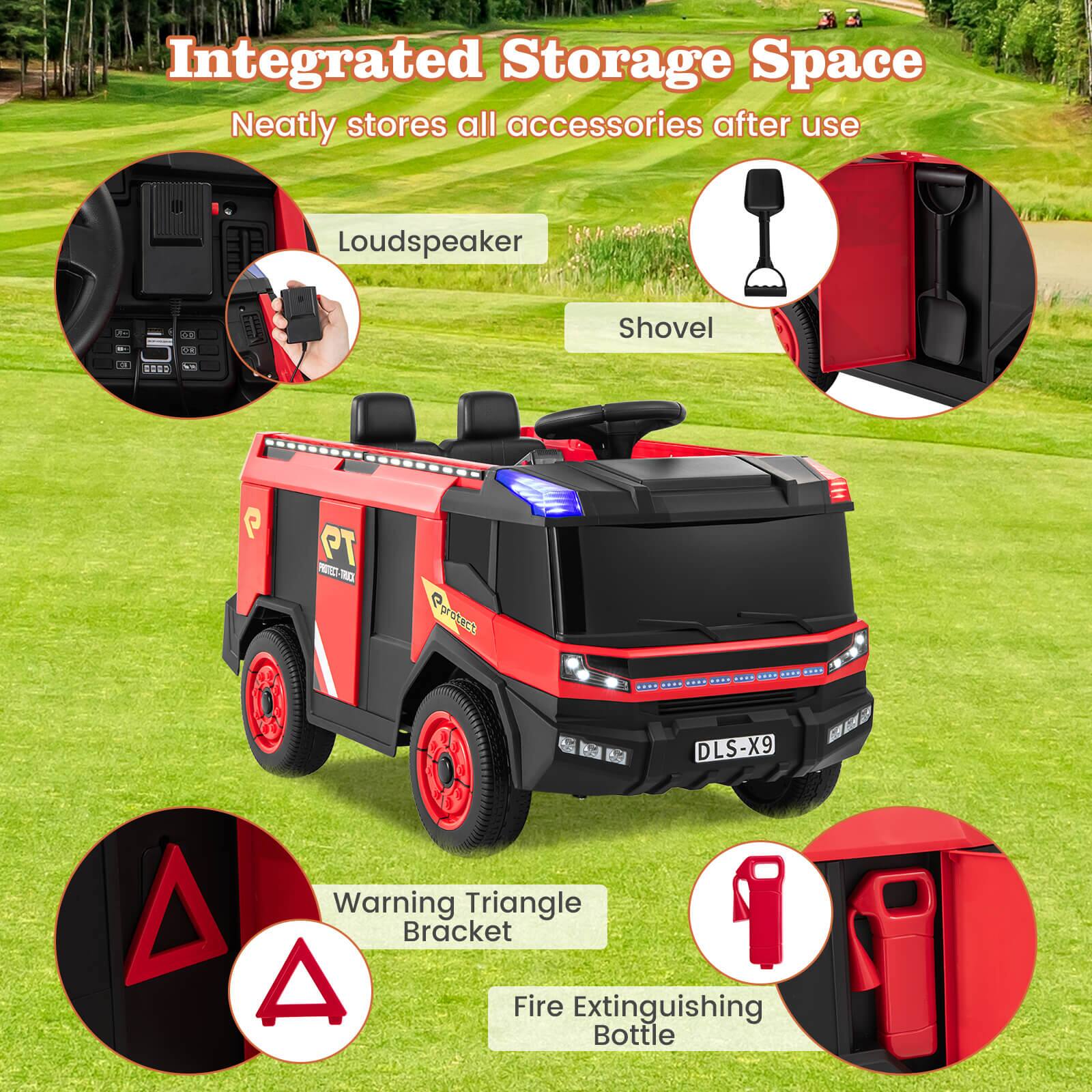 Integrated Storage Space  
Neatly stores all accessories after use  

- Loudspeaker  
- Shovel  
- Warning Triangle Bracket  
- Fire Extinguishing Bottle  

DLS-X9