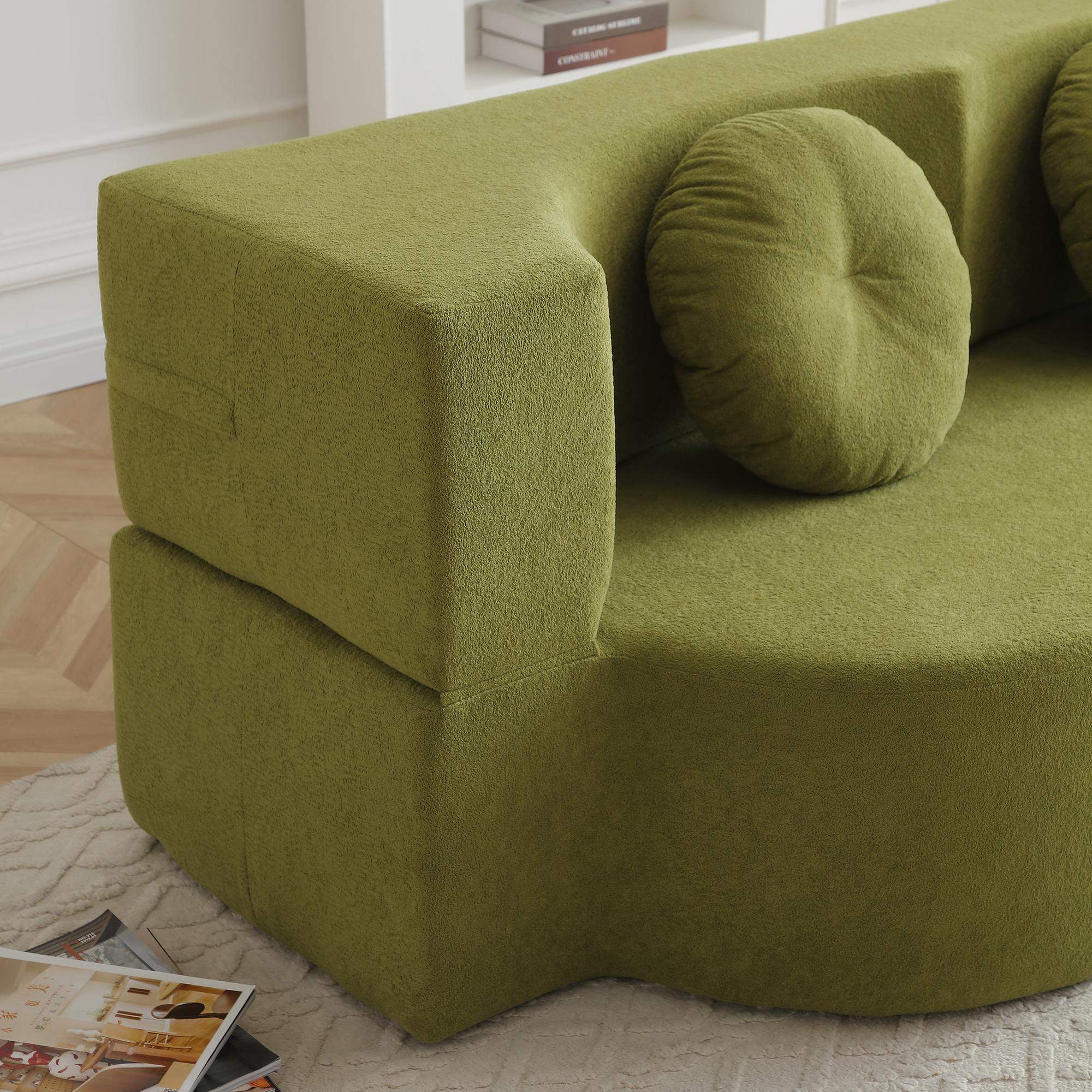 Left. Roomtec - 2in1 Folding Sofa Bed with Pillow Twin Sleeper Sofa Floor Futon Loveseat Couch Foam Folding Mattress Sleeper for Living - Green.