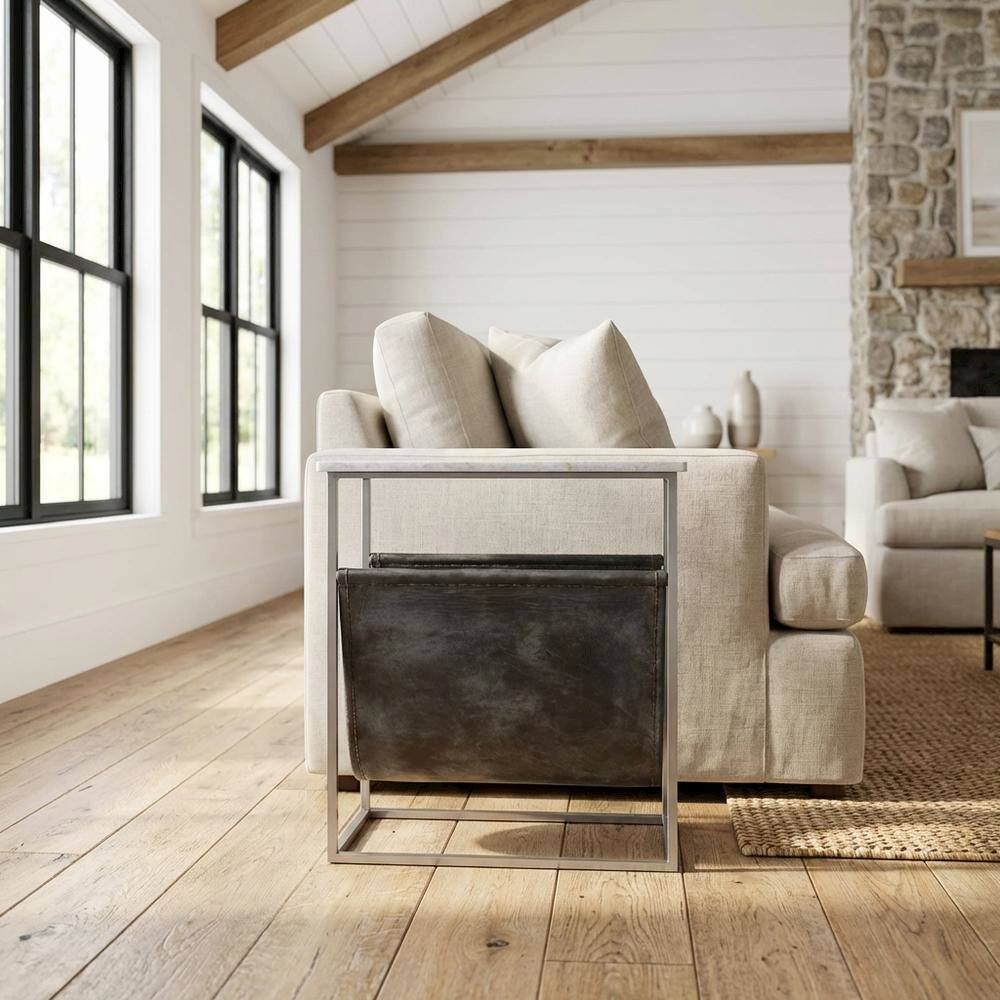 Alt View 4. Starlight Canyon Home - Modern Magazine Table with Marble Top, Metal Accent Side Table for Living Room - Off-White.