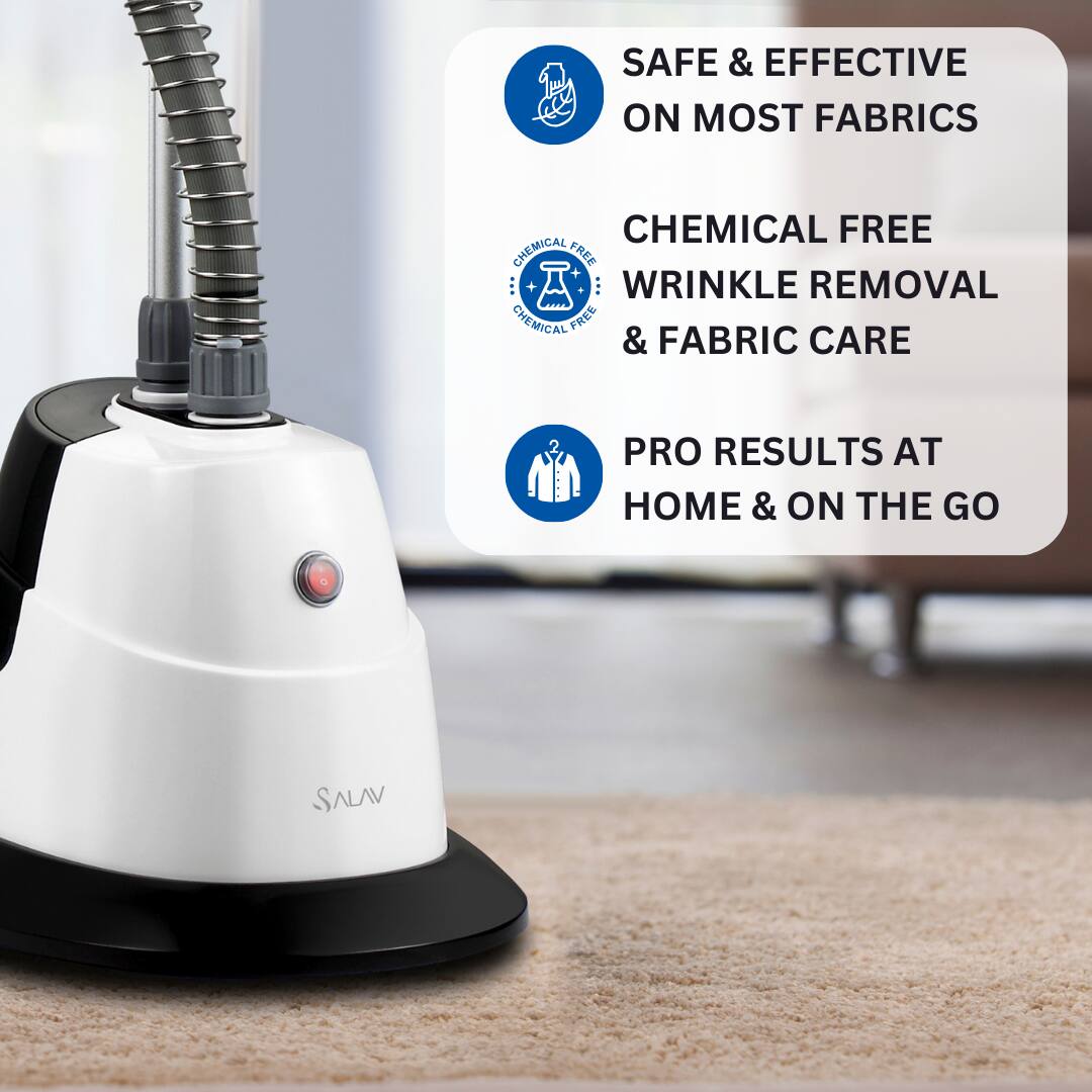 - SAFE & EFFECTIVE ON MOST FABRICS
- CHEMICAL FREE WRINKLE REMOVAL & FABRIC CARE
- PRO RESULTS AT HOME & ON THE GO