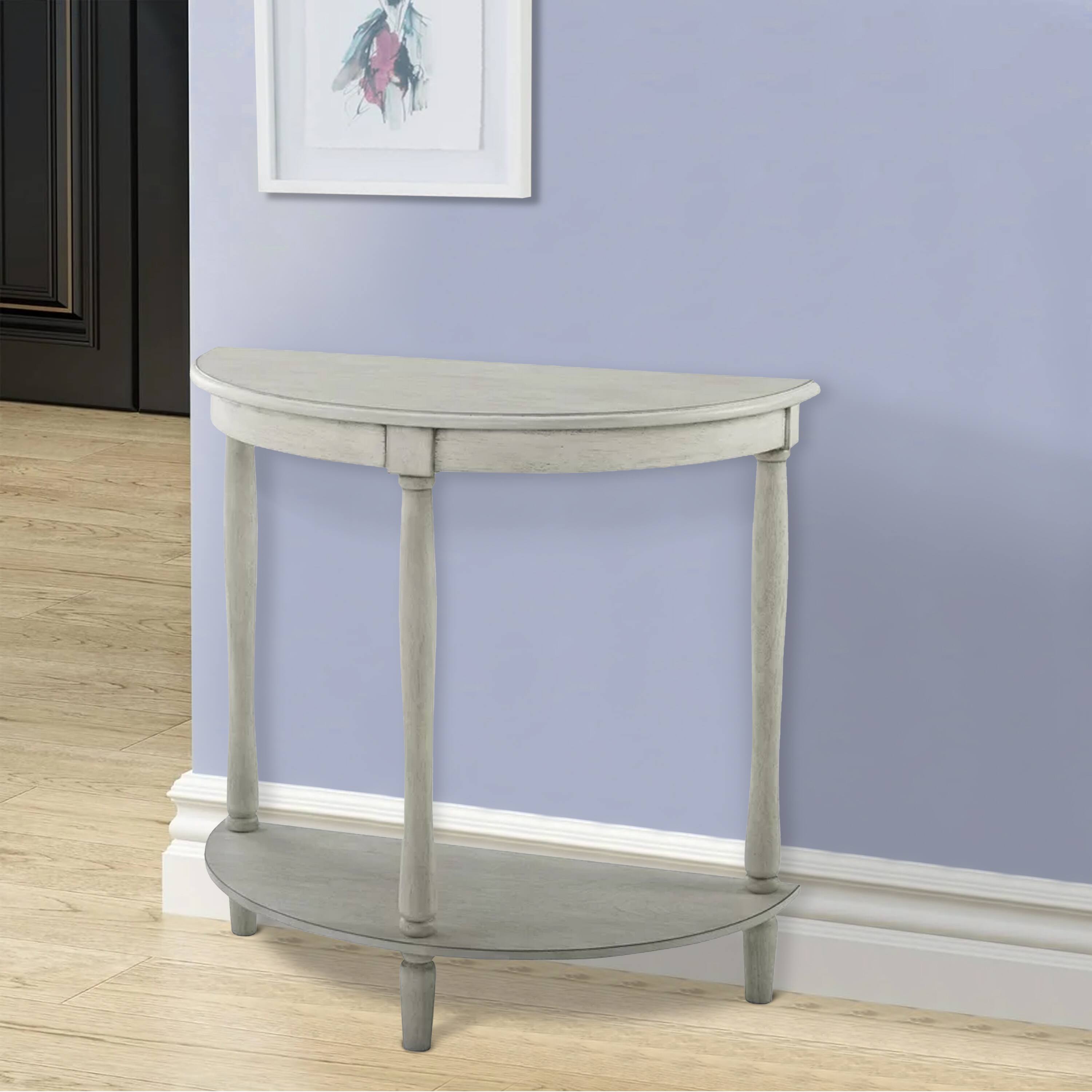 Alt View 5. Manhattan Lane - Kiana 28 Inch Side End Table, Bottom Shelf, Semicircle, Antique Gray Wood - Gray.