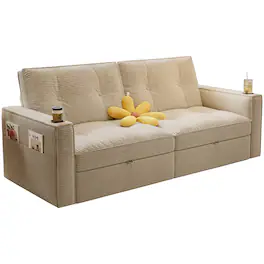 Boyel Living - SOMNUS 2 in 1 Convertible Sofa Bed Corduroy Steel Frame 600 lbs Load Capacity Small Space White - White