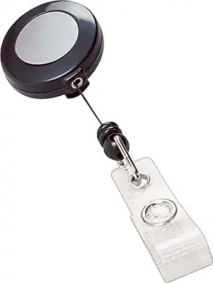 Front. GBC - Swingline™ Opaque Retractable Round Badge Reel, Gray, 25/Pack - Gray.
