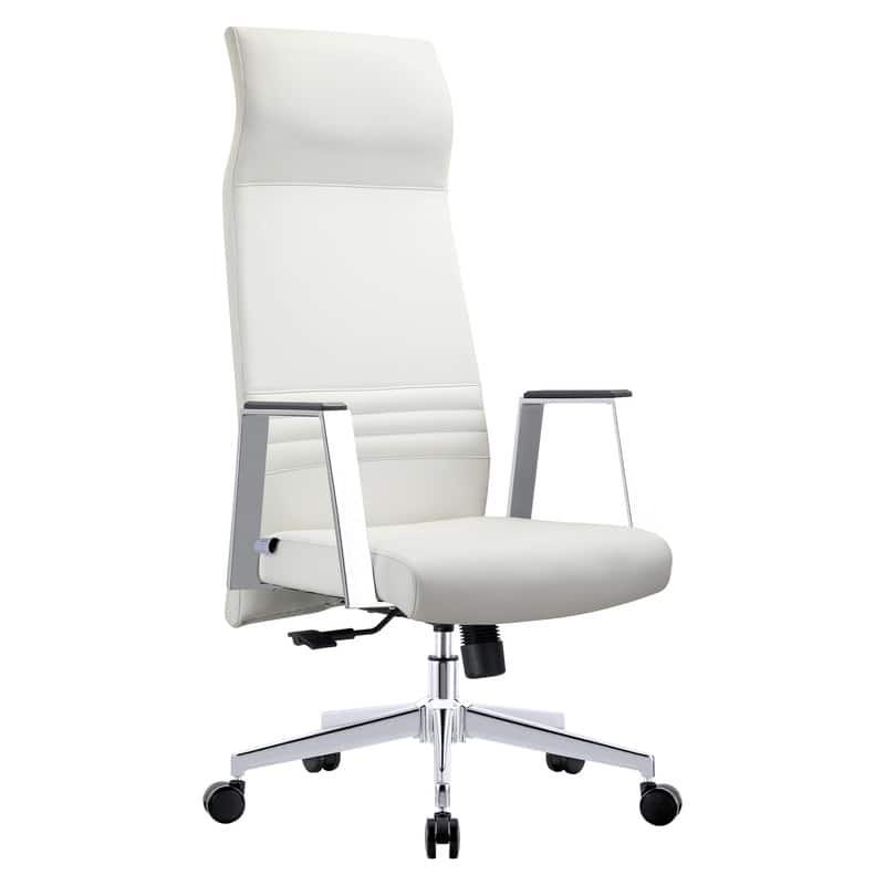 LeisureMod - Aleen Ergonomic Office Desk Chair with PU Leather, Foam Padding, Adjustable Tilt, Height, and Swivel - White