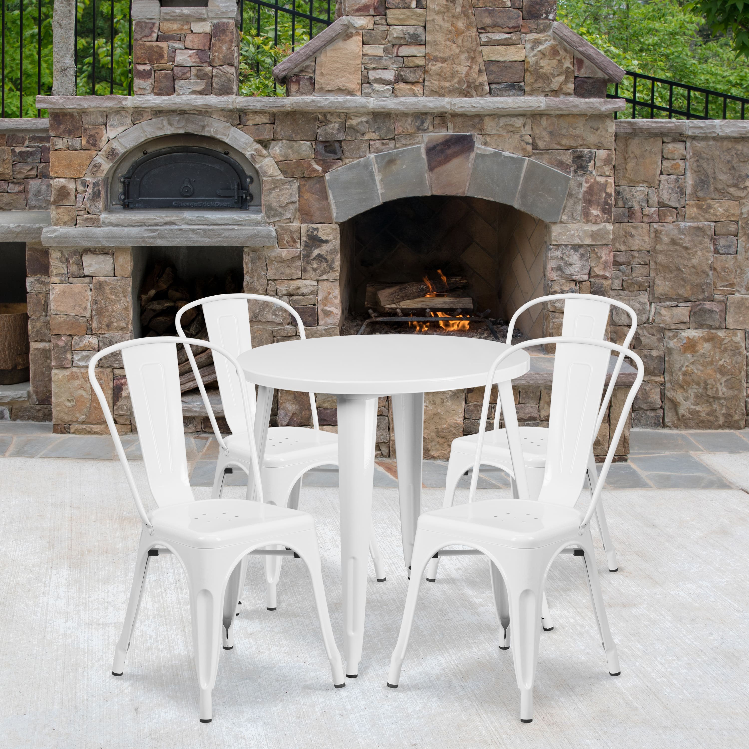 Emma + Oliver - Commercial Grade 30" Round Metal Indoor-Outdoor Table Set with 4 Cafe Chairs - White