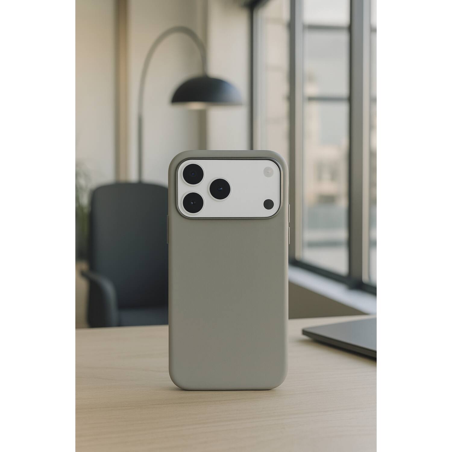 Left. SaharaCase - Apple iPhone 17 Pro Max Vegan Leather Case | Compatible with Magsafe | Indy Series - Sand Gray.