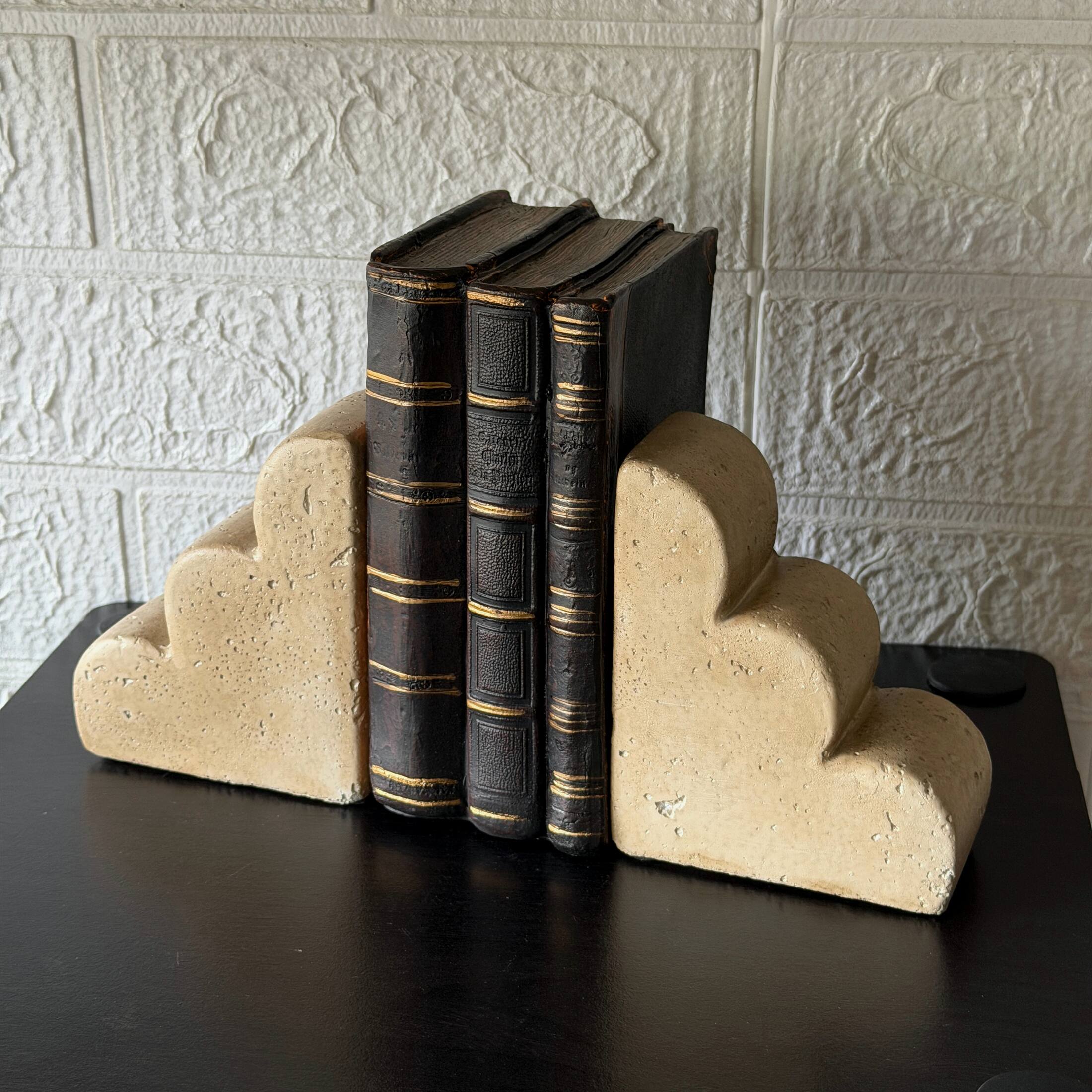Alt View 3. Things2Die4 - Decorative Cement Scallop Edge Bookends Set of 2 Beige Matte 7.75 Inch Wide - Beige.