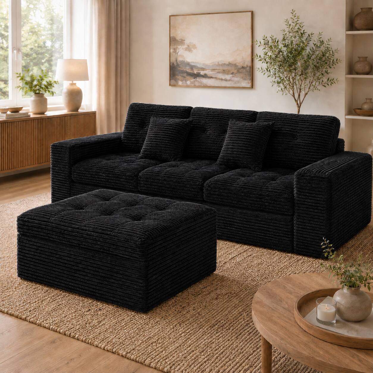 Angle. Anysun - Modular Cloud Sofa Set – 105" DIY Sectional with Ottoman, Pure Foam, Fur Velvet – Comfortable Living Room Couch - Black.