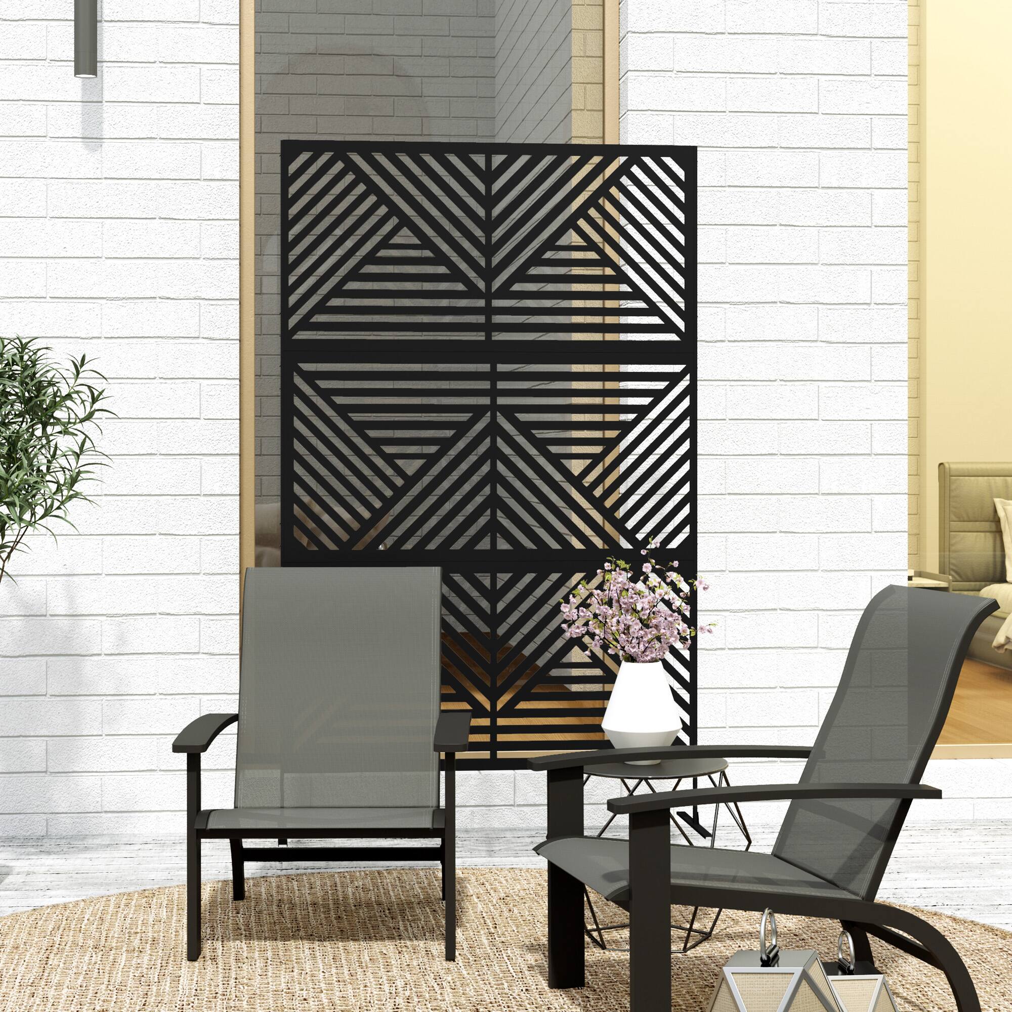 Alt View 7. Outsunny - Metal Outdoor Privacy Screen, 78" H x 48" W Decorative Privacy Fence Screen, Freestanding Outdoor Divider with Stand - Black/Rhombus.