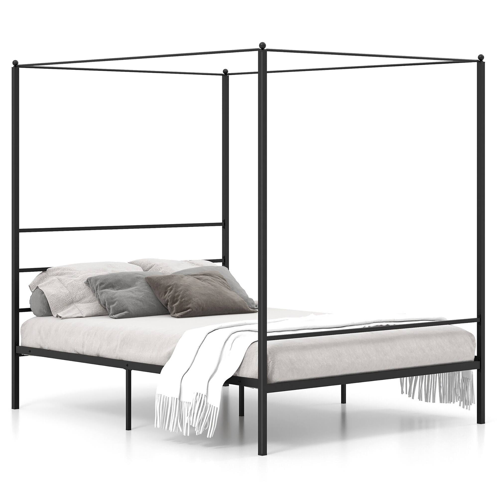 Alt View 1. Gymax - Gymax Queen Metal Canopy Platform Bed Frame Mattress Foundation w/ Slat Support - Black.