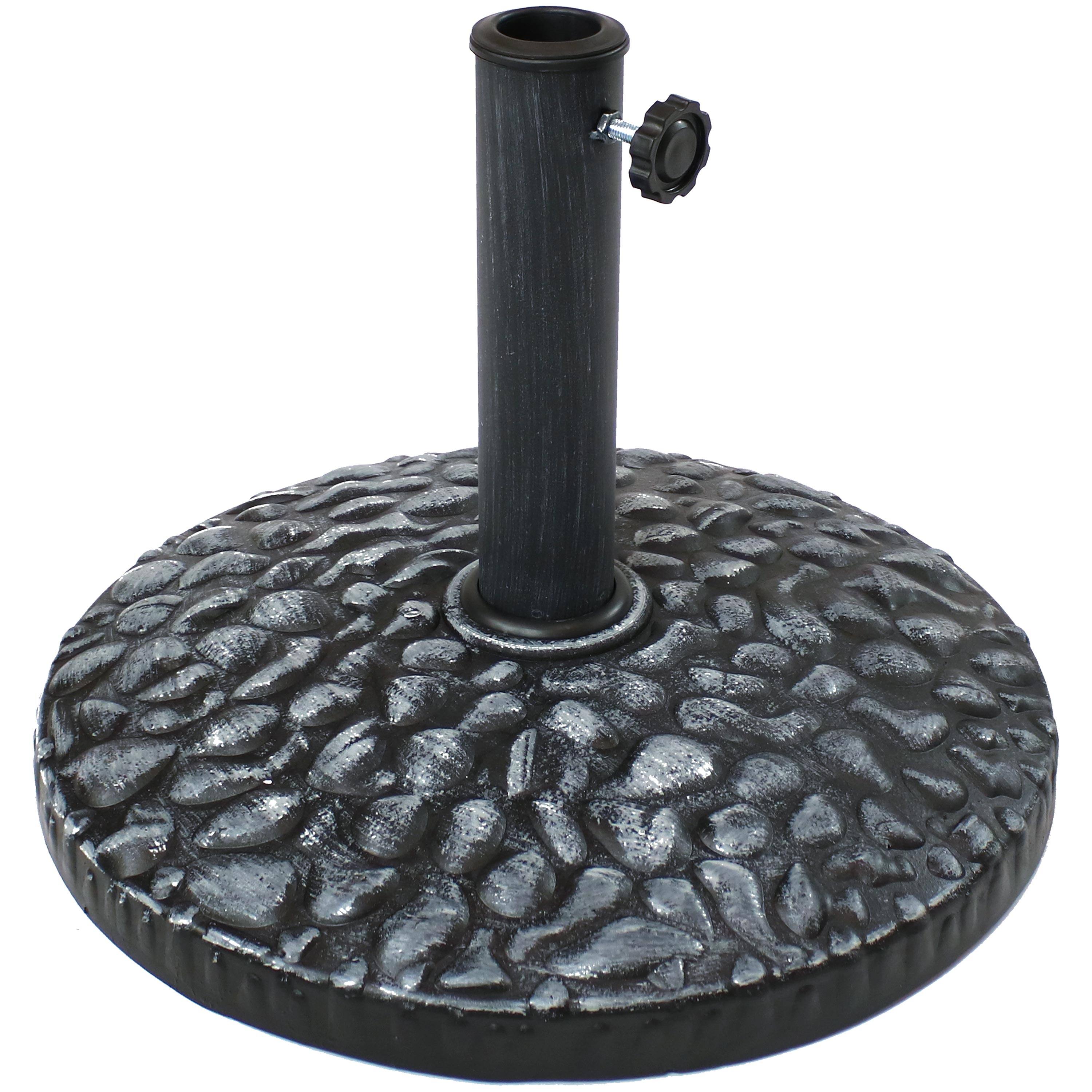 Front. Sunnydaze - 18 in Pebble Texture Resin Round Patio Umbrella Base - Gray.