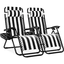 Best Choice Products - Set of 2 Zero Gravity Lounge Chair Recliners for Patio, Pool w/ Cup Holder Tray - Black Striped