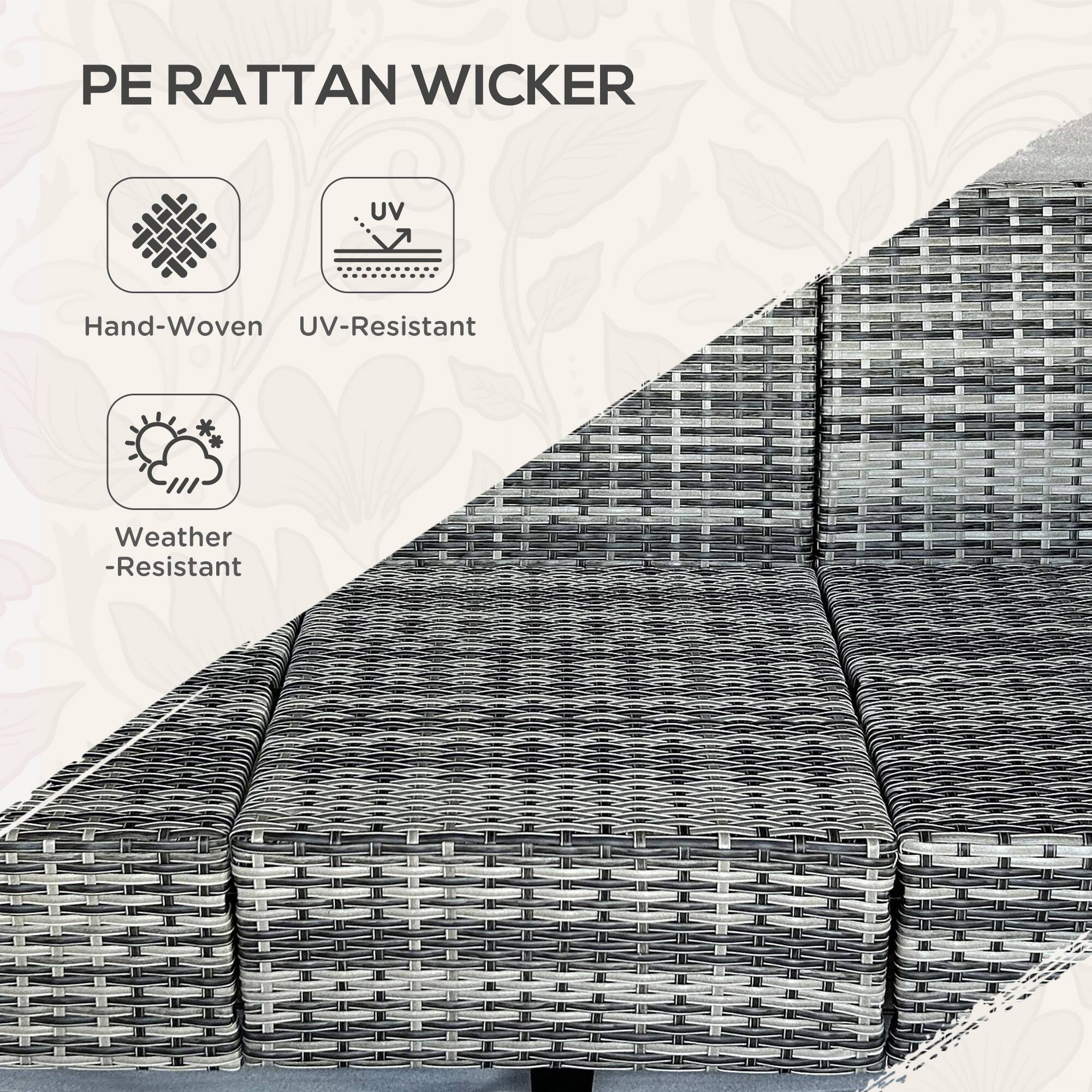 PE RATTAN WICKER

- Hand-Woven
- UV-Resistant
- Weather-Resistant