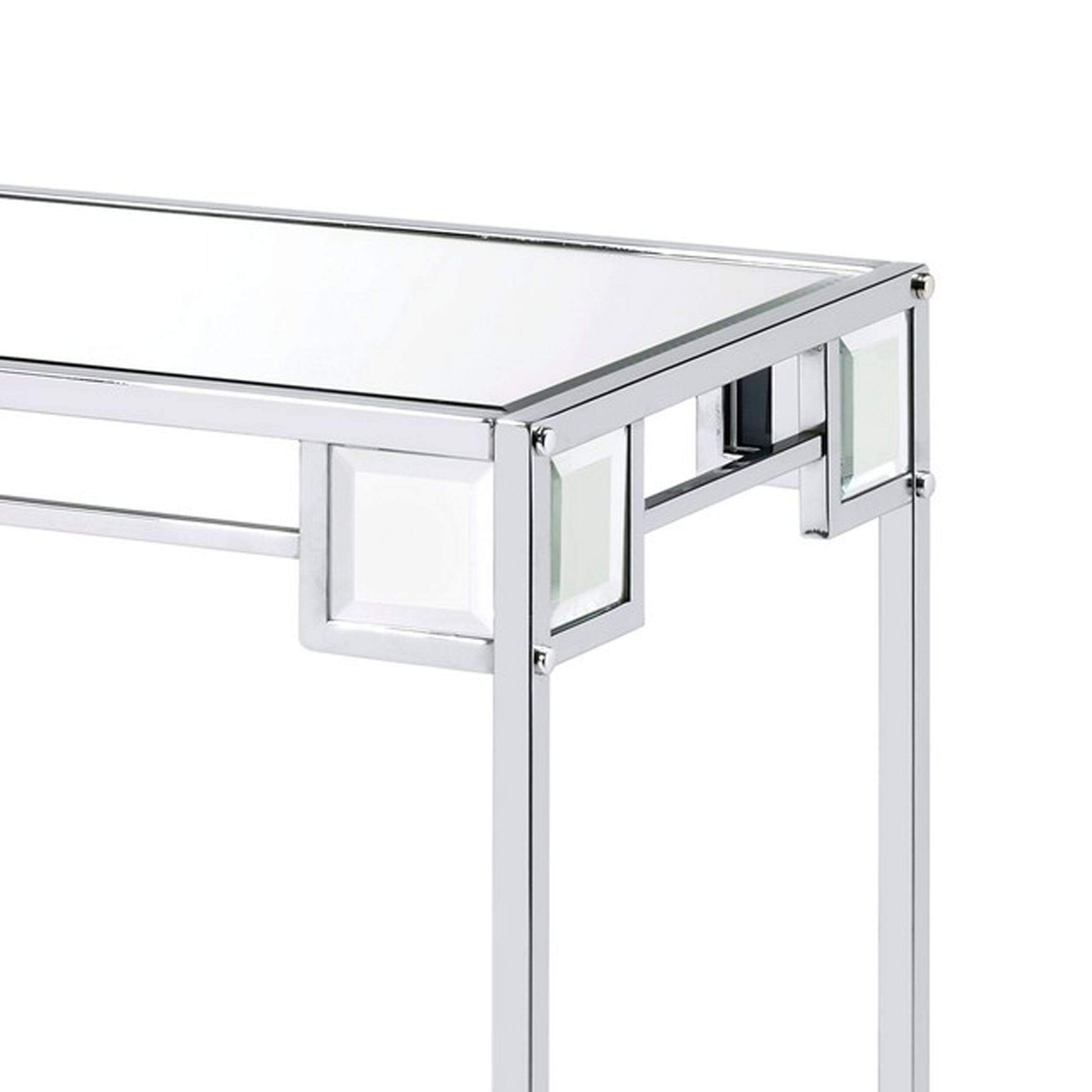 Alt View 2. Manhattan Lane - Mirror Top Metal Console Table with Wooden Open Bottom Shelf - Silver.