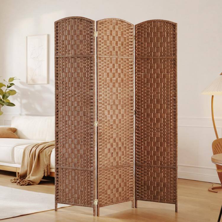 Alt View 2. PULUZ - 6' Tall Wicker Weave 3 Panel Room Divider Wall Divider - Natural.