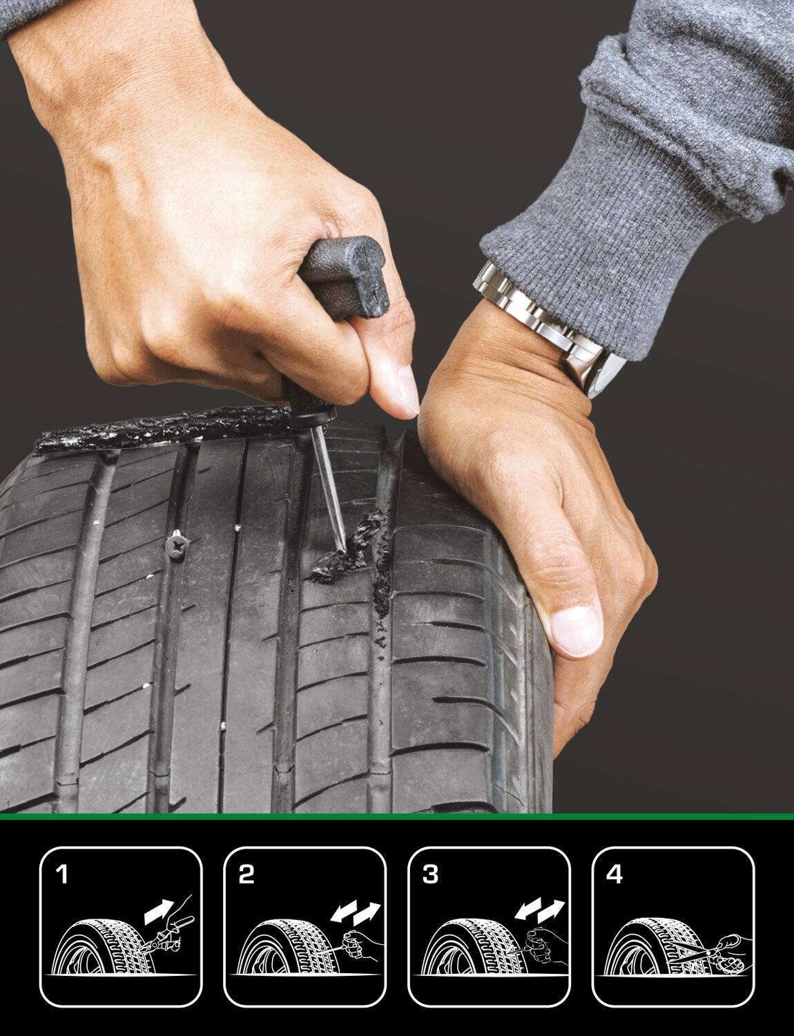 Left. Castrol - 8-Piece Tire Repair Kit with Reamer, Insertion Tool, Cement and Plugs.