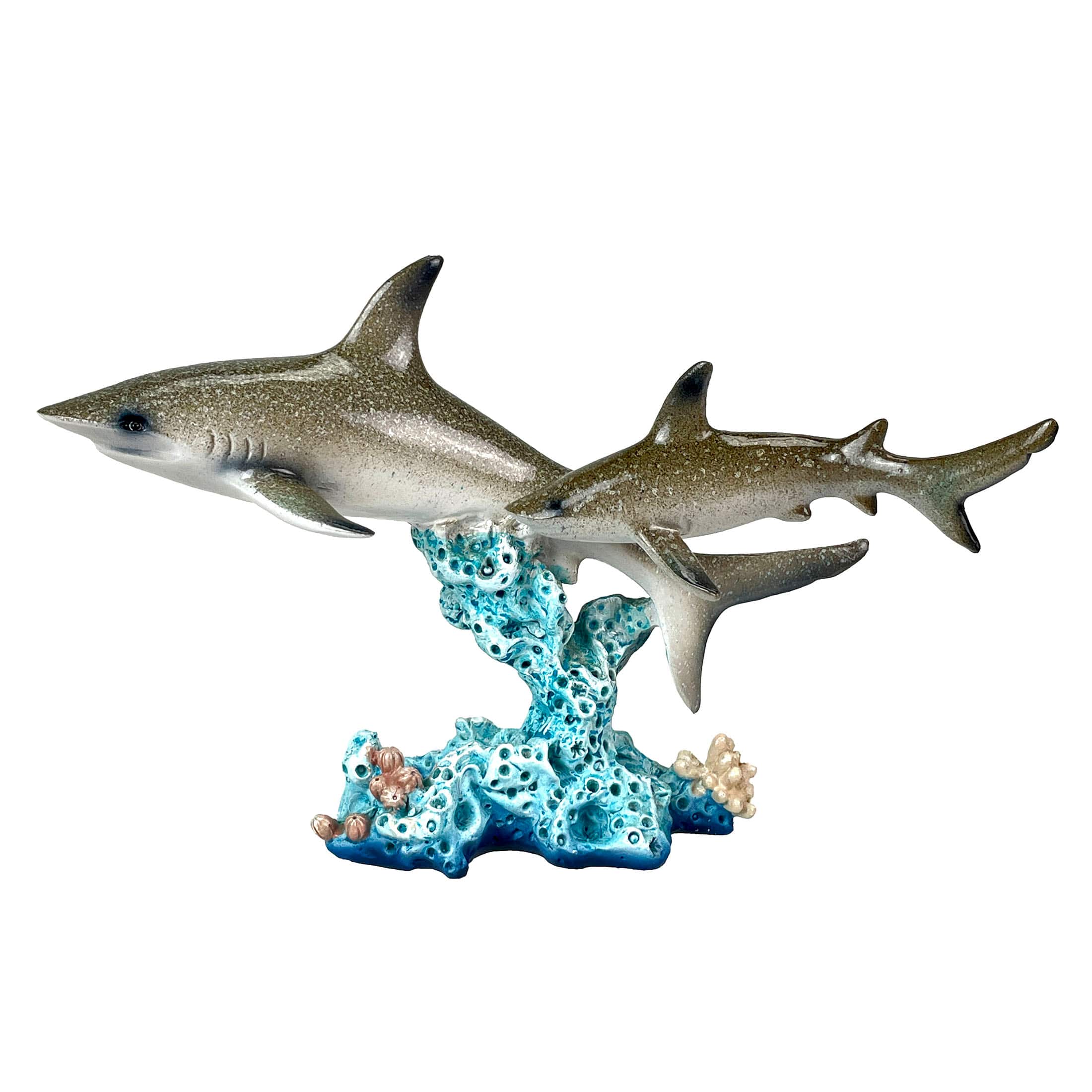 Photos - Other Decoration Chesapeake Bay - Double Sharks on Coral Statue 10" Hand-Painted Ocean Marine Decor - Multicolored 