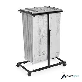 AdirOffice - Steel Portable Storage Hanging File Cart Mobile Blueprint Storage Vertical Plan Center - Black