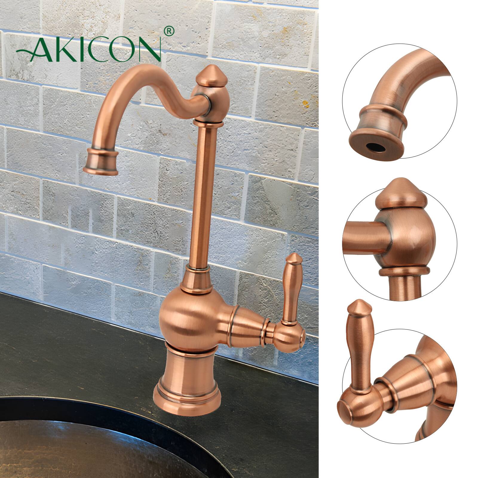 Alt View 2. Akicon - Akicon Solid Brass One-Handle 360° Swivel Lead-Free Kitchen Water Filter Faucet in Copper - Copper.