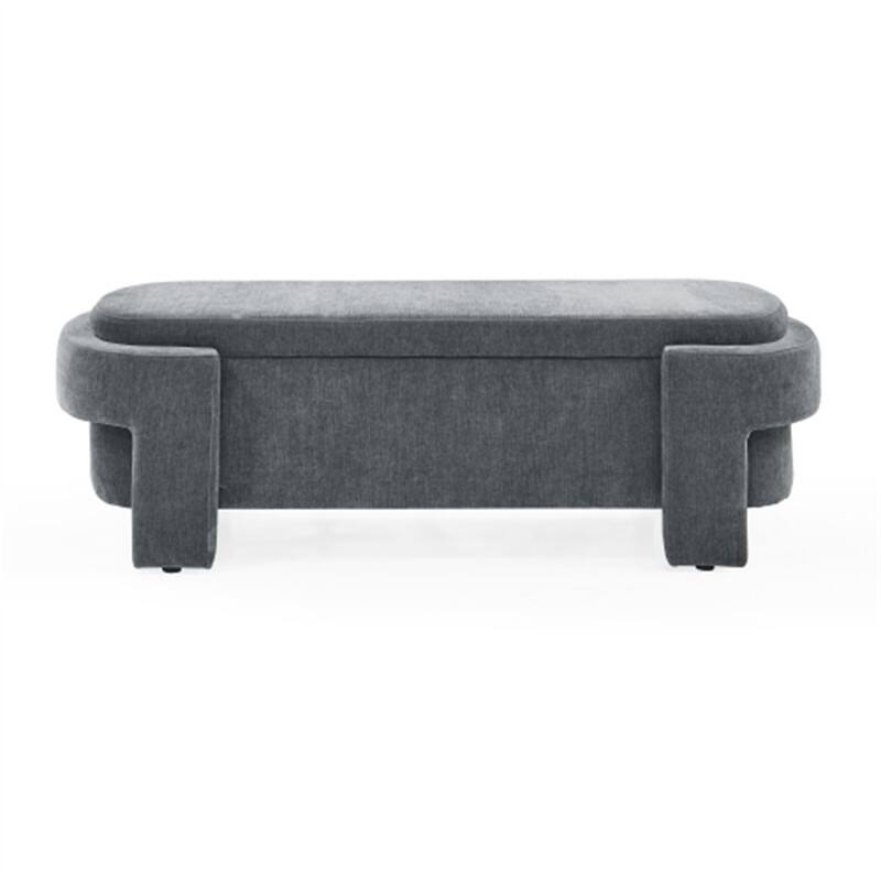 Back. HTUTWOO - Linen Fabric Upholstered Bench for Entryway & Bedroom - Large Storage Space Ottoman Bench - 51.5'' x 20.5'' x 17'' - Grey.