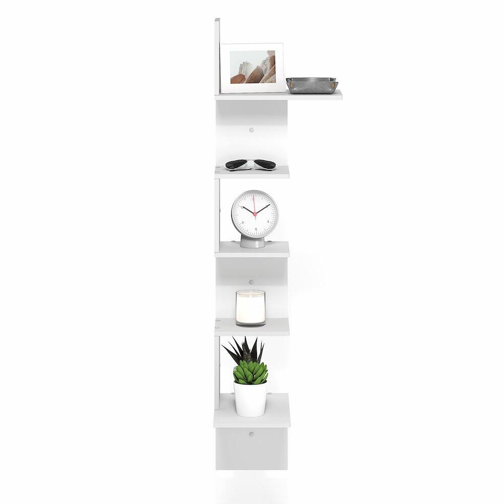 Left. Furinno - ROSSI Easy Assembly Corner Floating Shelves for Wall, Corner Rectangular Wall Shelf, S-shape Radial Floating Book Shelf - White.