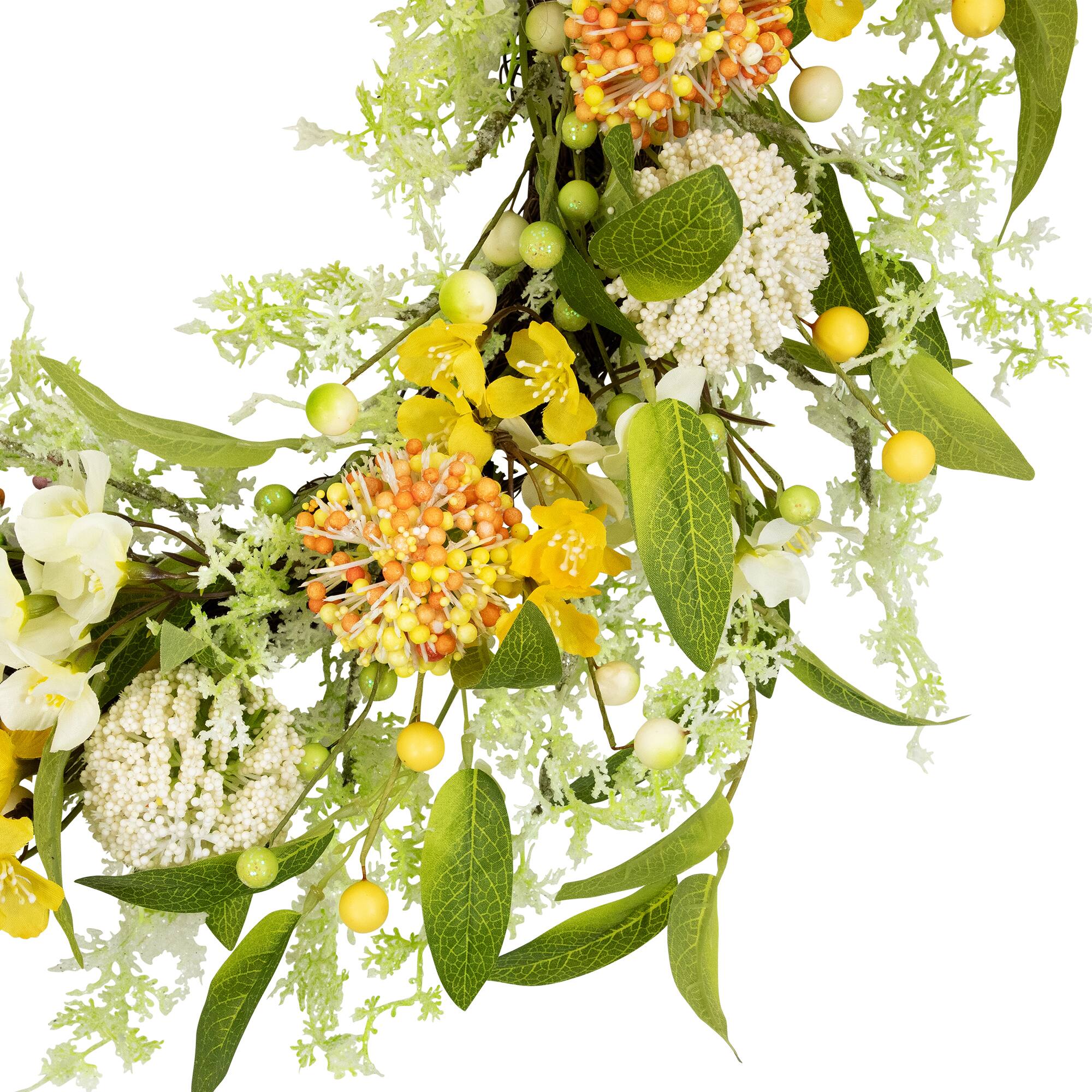 Alt View 5. Northlight - Wild Flower, Berry and Statice Floral Spring Wreath - 26" - Yellow and Orange - Yellow.