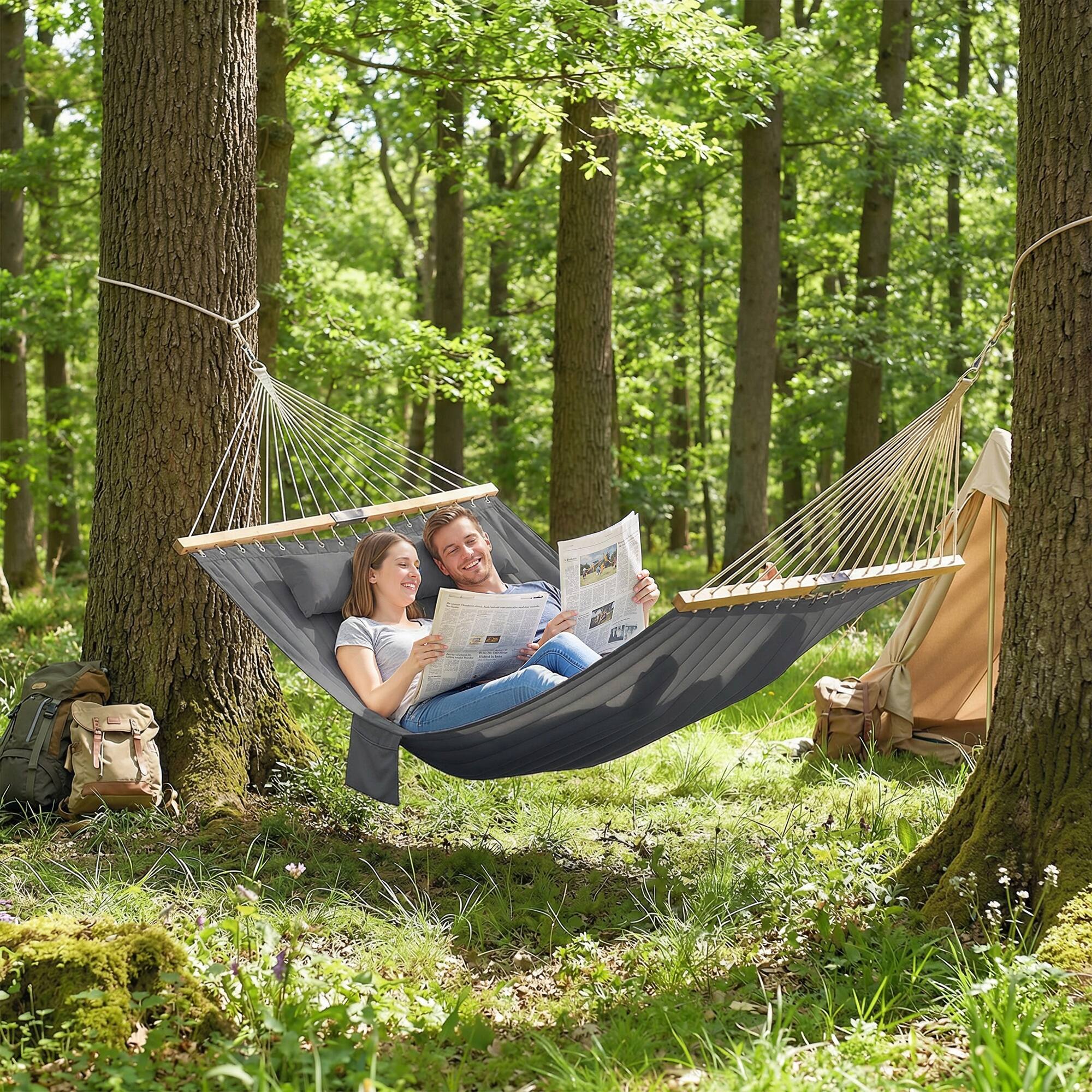 Alt View 1. Outsunny - Hammock 2-Person, with Pillow & Pad - Gray.
