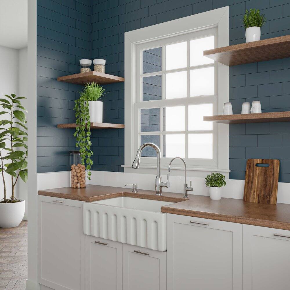 Alt View 2. Alfi - ALFI brand 30 inch White Reversible Smooth / Fluted Single Bowl Fireclay Farm Sink - White.