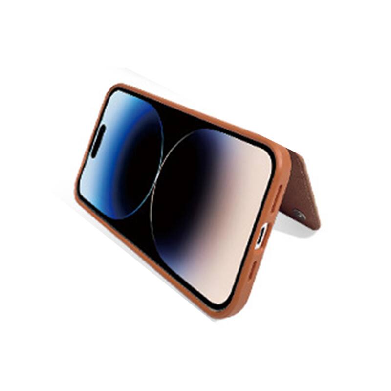 Back. Gravity Ridge - for iPhone 14 Pro Wallet Case with Card Holder, PU Leather Kickstand Card Slots Drop Protective Shockproof Phone Cover - Brown.