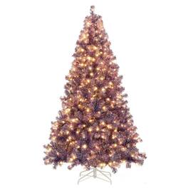 Resenkos - Medium Pre-Lit Tinsel Artificial Christmas Tree - LEDs, Deep - Purple