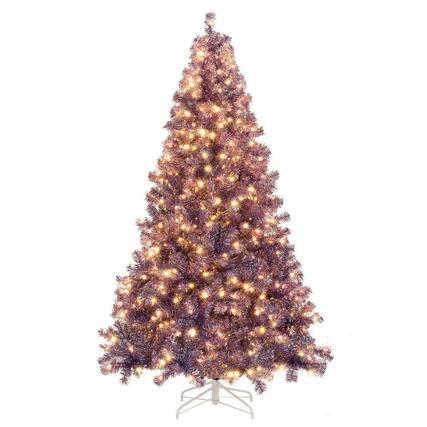 Front. Resenkos - Resenkos Medium Pre-Lit Tinsel Artificial Christmas Tree - LEDs, Deep Purple - Purple.