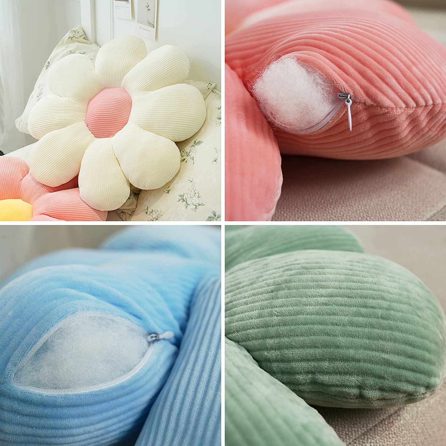 Alt View 5. Paradigms Interiors - Flower Pillow Cute And Comfortable Floor Cushions Soft Fun Plant Throw Pillows Preppy Aesthetic Room Decor ... - Green-14.5".