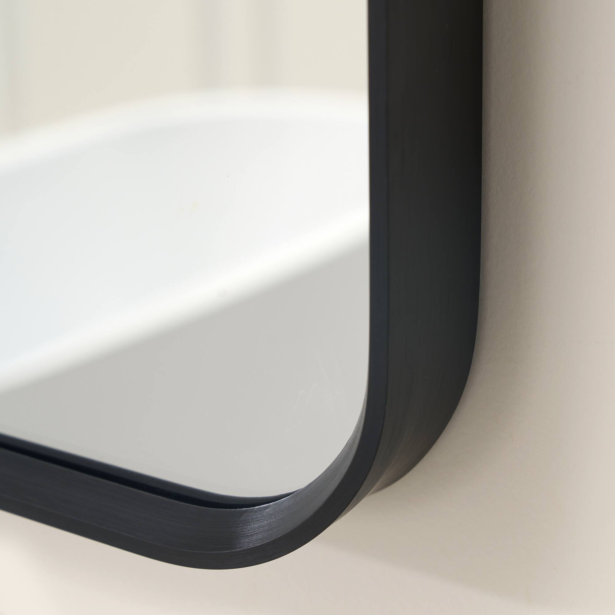 Back. WELLFOR - 24 in. W x 32 in. H Rectangular Aluminum Framed Wall-Mounted Bathroom Vanity Mirror - Matte Black.
