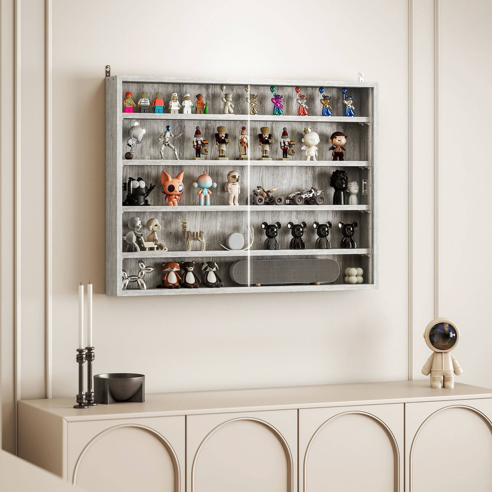 Alt View 7. Homcom - 5-Tier Display Cabinet, Glass Door Cabinet with Adjustable Shelves, Wall-Mounted Display Case for Playroom, Bedroom - Gray.