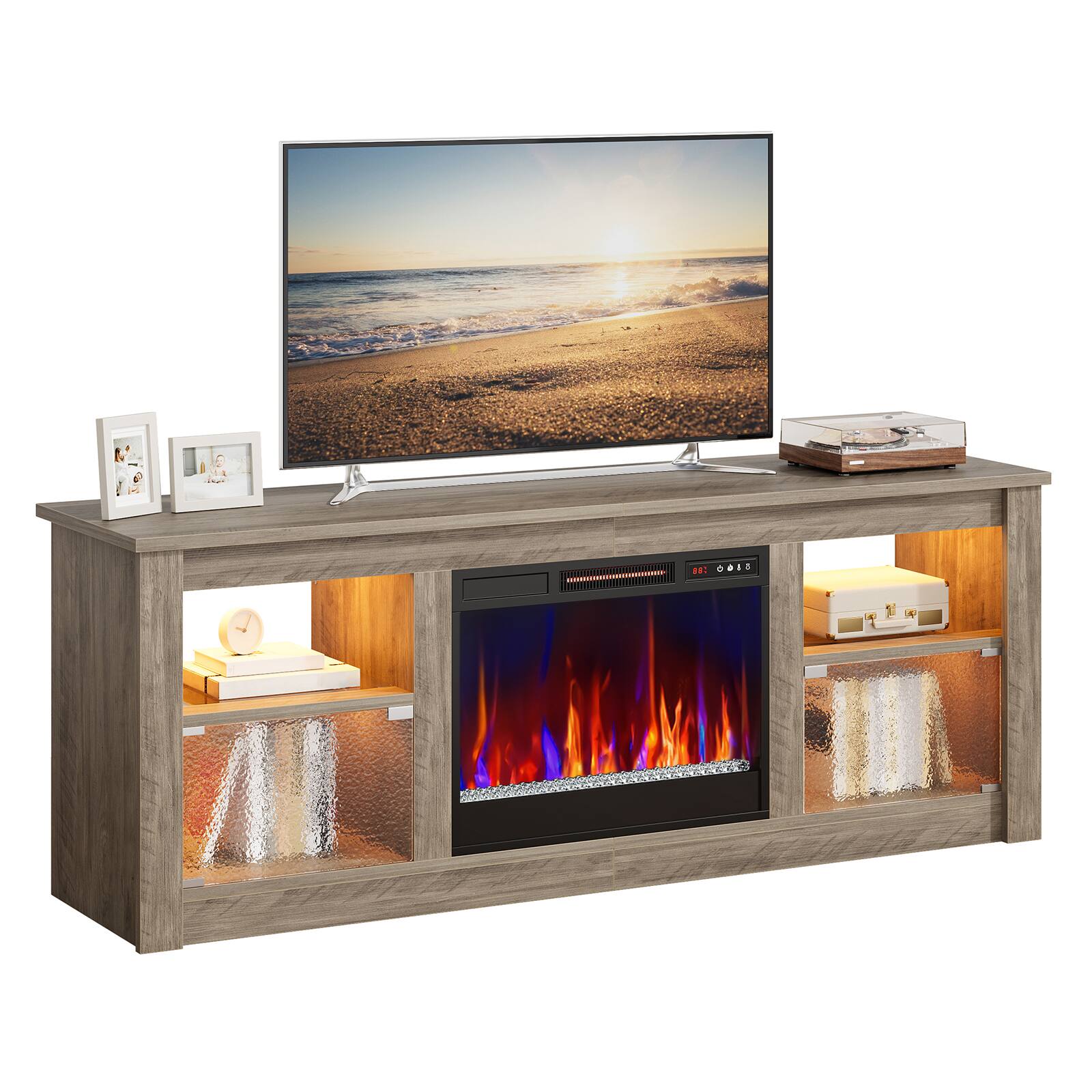 Alt View 6. Bestier - 63" Gaming TV Stand with 23" Wide Fireplace & RGB Lights Storage Cabinet for up to 70" TVs Entertainment Center - Gray.